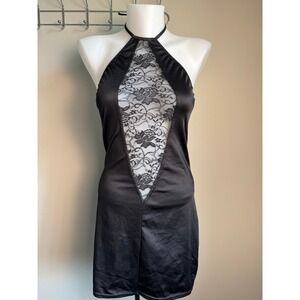 Coquette Black Lace Inset Halter Cami Top Clubwear Sexy Goth Night Out Coquette